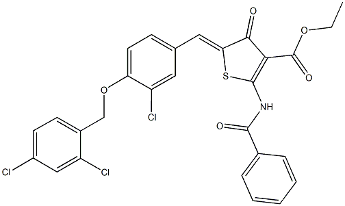 ethyl 2-(benzoylamino)-5-{3-chloro-4-[(2,4-dichlorobenzyl)oxy]benzylidene}-4-oxo-4,5-dihydro-3-thiophenecarboxylate Struktur