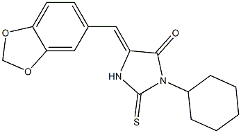 5-(1,3-benzodioxol-5-ylmethylene)-3-cyclohexyl-2-thioxo-4-imidazolidinone Struktur