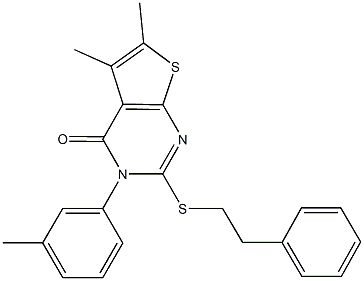 5,6-dimethyl-3-(3-methylphenyl)-2-[(2-phenylethyl)sulfanyl]thieno[2,3-d]pyrimidin-4(3H)-one Struktur