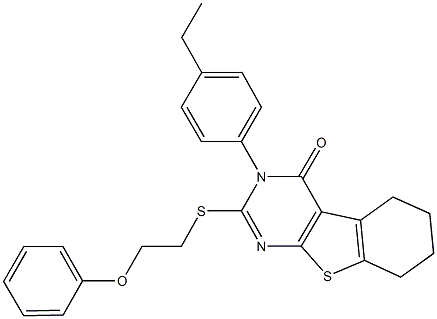 3-(4-ethylphenyl)-2-[(2-phenoxyethyl)sulfanyl]-5,6,7,8-tetrahydro[1]benzothieno[2,3-d]pyrimidin-4(3H)-one Struktur