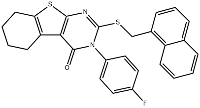 3-(4-fluorophenyl)-2-[(1-naphthylmethyl)sulfanyl]-5,6,7,8-tetrahydro[1]benzothieno[2,3-d]pyrimidin-4(3H)-one Struktur