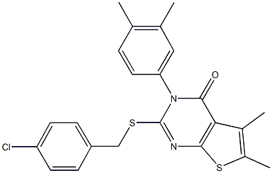 2-[(4-chlorobenzyl)sulfanyl]-3-(3,4-dimethylphenyl)-5,6-dimethylthieno[2,3-d]pyrimidin-4(3H)-one Struktur