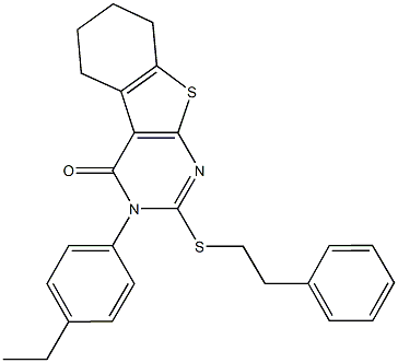 3-(4-ethylphenyl)-2-[(2-phenylethyl)sulfanyl]-5,6,7,8-tetrahydro[1]benzothieno[2,3-d]pyrimidin-4(3H)-one Struktur