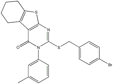 2-[(4-bromobenzyl)sulfanyl]-3-(3-methylphenyl)-5,6,7,8-tetrahydro[1]benzothieno[2,3-d]pyrimidin-4(3H)-one Struktur