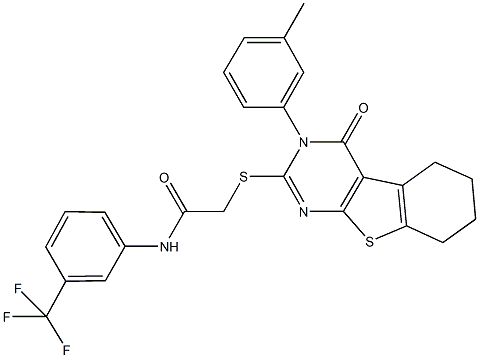 2-{[3-(3-methylphenyl)-4-oxo-3,4,5,6,7,8-hexahydro[1]benzothieno[2,3-d]pyrimidin-2-yl]sulfanyl}-N-[3-(trifluoromethyl)phenyl]acetamide Struktur