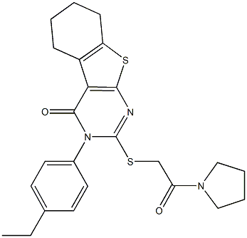 3-(4-ethylphenyl)-2-{[2-oxo-2-(1-pyrrolidinyl)ethyl]sulfanyl}-5,6,7,8-tetrahydro[1]benzothieno[2,3-d]pyrimidin-4(3H)-one Struktur