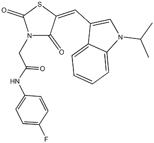 N-(4-fluorophenyl)-2-{5-[(1-isopropyl-1H-indol-3-yl)methylene]-2,4-dioxo-1,3-thiazolidin-3-yl}acetamide Struktur