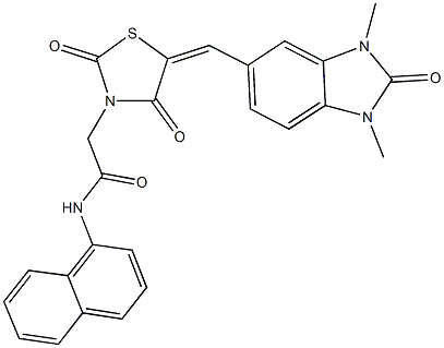 2-{5-[(1,3-dimethyl-2-oxo-2,3-dihydro-1H-benzimidazol-5-yl)methylene]-2,4-dioxo-1,3-thiazolidin-3-yl}-N-(1-naphthyl)acetamide Struktur