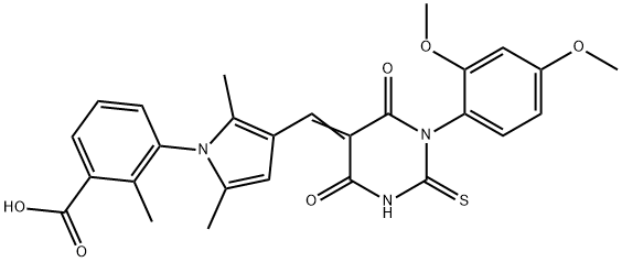 3-{3-[(1-(2,4-dimethoxyphenyl)-4,6-dioxo-2-thioxotetrahydro-5(2H)-pyrimidinylidene)methyl]-2,5-dimethyl-1H-pyrrol-1-yl}-2-methylbenzoic acid Struktur