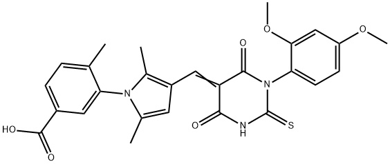 3-{3-[(1-(2,4-dimethoxyphenyl)-4,6-dioxo-2-thioxotetrahydro-5(2H)-pyrimidinylidene)methyl]-2,5-dimethyl-1H-pyrrol-1-yl}-4-methylbenzoic acid Struktur