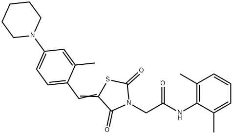 N-(2,6-dimethylphenyl)-2-{5-[2-methyl-4-(1-piperidinyl)benzylidene]-2,4-dioxo-1,3-thiazolidin-3-yl}acetamide Struktur