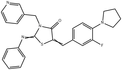 5-[3-fluoro-4-(1-pyrrolidinyl)benzylidene]-2-(phenylimino)-3-(3-pyridinylmethyl)-1,3-thiazolidin-4-one Struktur