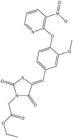 ethyl {5-[4-({3-nitro-2-pyridinyl}oxy)-3-methoxybenzylidene]-2,4-dioxo-1,3-thiazolidin-3-yl}acetate Struktur