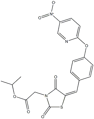 isopropyl {5-[4-({5-nitro-2-pyridinyl}oxy)benzylidene]-2,4-dioxo-1,3-thiazolidin-3-yl}acetate Struktur