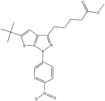 methyl 5-[5-tert-butyl-1-(4-nitrophenyl)-1H-7lambda~4~-[1,2]dithiolo[5,1-e][1,2,3]thiadiazol-3-yl]pentanoate Struktur