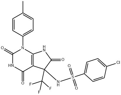 4-chloro-N-[1-(4-methylphenyl)-2,4,6-trioxo-5-(trifluoromethyl)-2,3,4,5,6,7-hexahydro-1H-pyrrolo[2,3-d]pyrimidin-5-yl]benzenesulfonamide Struktur