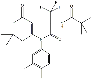 N-[1-(3,4-dimethylphenyl)-6,6-dimethyl-2,4-dioxo-3-(trifluoromethyl)-2,3,4,5,6,7-hexahydro-1H-indol-3-yl]-2,2-dimethylpropanamide Struktur