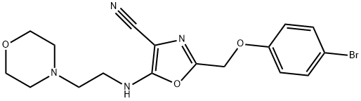 2-[(4-bromophenoxy)methyl]-5-{[2-(4-morpholinyl)ethyl]amino}-1,3-oxazole-4-carbonitrile Struktur