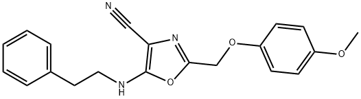 2-[(4-methoxyphenoxy)methyl]-5-[(2-phenylethyl)amino]-1,3-oxazole-4-carbonitrile Struktur