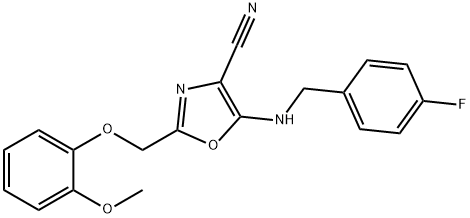 5-[(4-fluorobenzyl)amino]-2-[(2-methoxyphenoxy)methyl]-1,3-oxazole-4-carbonitrile Struktur