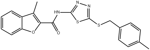 3-methyl-N-{5-[(4-methylbenzyl)sulfanyl]-1,3,4-thiadiazol-2-yl}-1-benzofuran-2-carboxamide Struktur