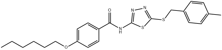 4-(hexyloxy)-N-{5-[(4-methylbenzyl)sulfanyl]-1,3,4-thiadiazol-2-yl}benzamide Struktur