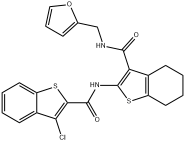 3-chloro-N-(3-{[(2-furylmethyl)amino]carbonyl}-4,5,6,7-tetrahydro-1-benzothien-2-yl)-1-benzothiophene-2-carboxamide Struktur