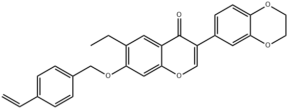 3-(2,3-dihydro-1,4-benzodioxin-6-yl)-6-ethyl-7-[(4-vinylbenzyl)oxy]-4H-chromen-4-one Struktur