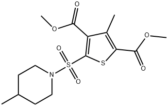 dimethyl 3-methyl-5-[(4-methylpiperidin-1-yl)sulfonyl]thiophene-2,4-dicarboxylate Struktur