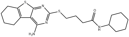 4-[(4-amino-5,6,7,8-tetrahydro[1]benzothieno[2,3-d]pyrimidin-2-yl)sulfanyl]-N-cyclohexylbutanamide Struktur