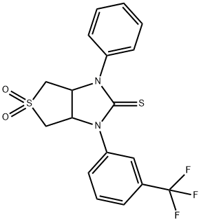 1-phenyl-3-[3-(trifluoromethyl)phenyl]tetrahydro-1H-thieno[3,4-d]imidazole-2(3H)-thione 5,5-dioxide Struktur