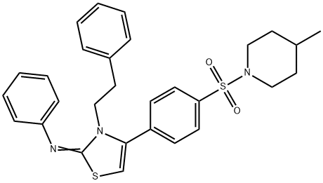 N-(4-{4-[(4-methyl-1-piperidinyl)sulfonyl]phenyl}-3-(2-phenylethyl)-1,3-thiazol-2(3H)-ylidene)-N-phenylamine Struktur