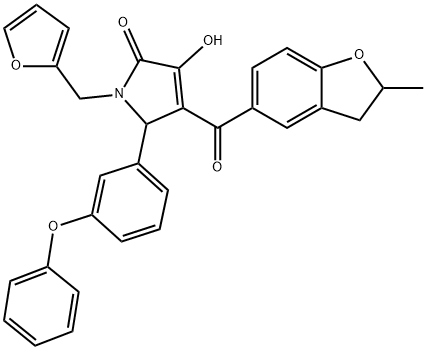 1-(2-furylmethyl)-3-hydroxy-4-[(2-methyl-2,3-dihydro-1-benzofuran-5-yl)carbonyl]-5-(3-phenoxyphenyl)-1,5-dihydro-2H-pyrrol-2-one Struktur