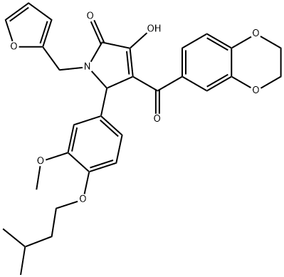 4-(2,3-dihydro-1,4-benzodioxin-6-ylcarbonyl)-1-(2-furylmethyl)-3-hydroxy-5-[4-(isopentyloxy)-3-methoxyphenyl]-1,5-dihydro-2H-pyrrol-2-one Struktur