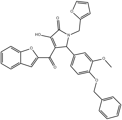 4-(1-benzofuran-2-ylcarbonyl)-5-[4-(benzyloxy)-3-methoxyphenyl]-1-(2-furylmethyl)-3-hydroxy-1,5-dihydro-2H-pyrrol-2-one Struktur