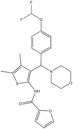 N-{3-[[4-(difluoromethoxy)phenyl](4-morpholinyl)methyl]-4,5-dimethyl-2-thienyl}-2-furamide Struktur