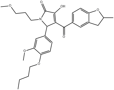 5-(4-butoxy-3-methoxyphenyl)-3-hydroxy-1-(3-methoxypropyl)-4-[(2-methyl-2,3-dihydro-1-benzofuran-5-yl)carbonyl]-1,5-dihydro-2H-pyrrol-2-one Struktur