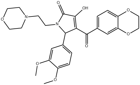 4-(2,3-dihydro-1,4-benzodioxin-6-ylcarbonyl)-5-(3,4-dimethoxyphenyl)-3-hydroxy-1-[2-(4-morpholinyl)ethyl]-1,5-dihydro-2H-pyrrol-2-one Struktur