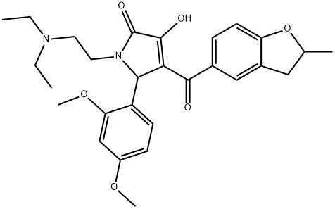 1-[2-(diethylamino)ethyl]-5-(2,4-dimethoxyphenyl)-3-hydroxy-4-[(2-methyl-2,3-dihydro-1-benzofuran-5-yl)carbonyl]-1,5-dihydro-2H-pyrrol-2-one Struktur