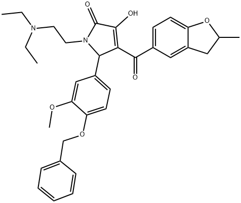 5-[4-(benzyloxy)-3-methoxyphenyl]-1-[2-(diethylamino)ethyl]-3-hydroxy-4-[(2-methyl-2,3-dihydro-1-benzofuran-5-yl)carbonyl]-1,5-dihydro-2H-pyrrol-2-one Struktur