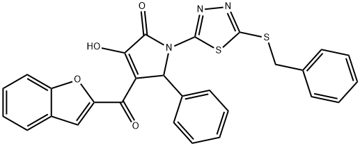 4-(1-benzofuran-2-ylcarbonyl)-1-[5-(benzylsulfanyl)-1,3,4-thiadiazol-2-yl]-3-hydroxy-5-phenyl-1,5-dihydro-2H-pyrrol-2-one Struktur