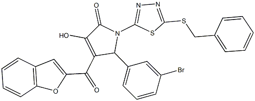 4-(1-benzofuran-2-ylcarbonyl)-1-[5-(benzylsulfanyl)-1,3,4-thiadiazol-2-yl]-5-(3-bromophenyl)-3-hydroxy-1,5-dihydro-2H-pyrrol-2-one Struktur