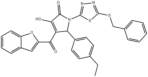 4-(1-benzofuran-2-ylcarbonyl)-1-[5-(benzylsulfanyl)-1,3,4-thiadiazol-2-yl]-5-(4-ethylphenyl)-3-hydroxy-1,5-dihydro-2H-pyrrol-2-one Struktur