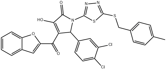 4-(1-benzofuran-2-ylcarbonyl)-5-(3,4-dichlorophenyl)-3-hydroxy-1-{5-[(4-methylbenzyl)sulfanyl]-1,3,4-thiadiazol-2-yl}-1,5-dihydro-2H-pyrrol-2-one Struktur