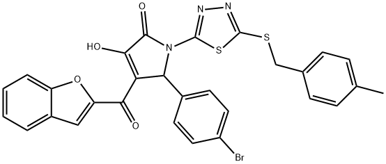 4-(1-benzofuran-2-ylcarbonyl)-5-(4-bromophenyl)-3-hydroxy-1-{5-[(4-methylbenzyl)sulfanyl]-1,3,4-thiadiazol-2-yl}-1,5-dihydro-2H-pyrrol-2-one Struktur