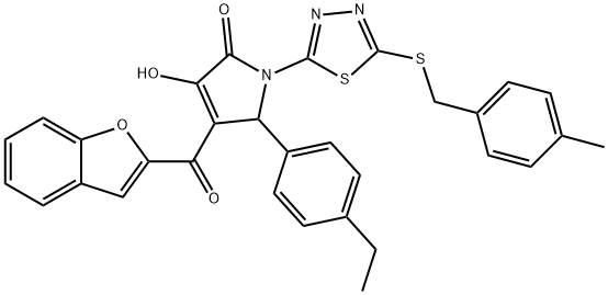 4-(1-benzofuran-2-ylcarbonyl)-5-(4-ethylphenyl)-3-hydroxy-1-{5-[(4-methylbenzyl)sulfanyl]-1,3,4-thiadiazol-2-yl}-1,5-dihydro-2H-pyrrol-2-one Struktur