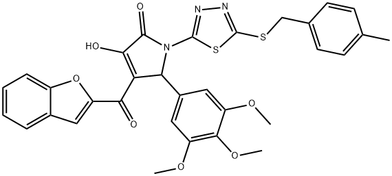 4-(1-benzofuran-2-ylcarbonyl)-3-hydroxy-1-{5-[(4-methylbenzyl)sulfanyl]-1,3,4-thiadiazol-2-yl}-5-(3,4,5-trimethoxyphenyl)-1,5-dihydro-2H-pyrrol-2-one Struktur