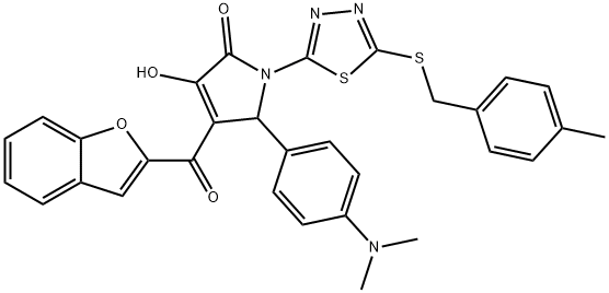 4-(1-benzofuran-2-ylcarbonyl)-5-[4-(dimethylamino)phenyl]-3-hydroxy-1-{5-[(4-methylbenzyl)sulfanyl]-1,3,4-thiadiazol-2-yl}-1,5-dihydro-2H-pyrrol-2-one Struktur