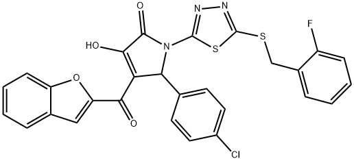 4-(1-benzofuran-2-ylcarbonyl)-5-(4-chlorophenyl)-1-{5-[(2-fluorobenzyl)sulfanyl]-1,3,4-thiadiazol-2-yl}-3-hydroxy-1,5-dihydro-2H-pyrrol-2-one Struktur