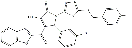 4-(1-benzofuran-2-ylcarbonyl)-5-(3-bromophenyl)-1-{5-[(4-fluorobenzyl)sulfanyl]-1,3,4-thiadiazol-2-yl}-3-hydroxy-1,5-dihydro-2H-pyrrol-2-one Struktur